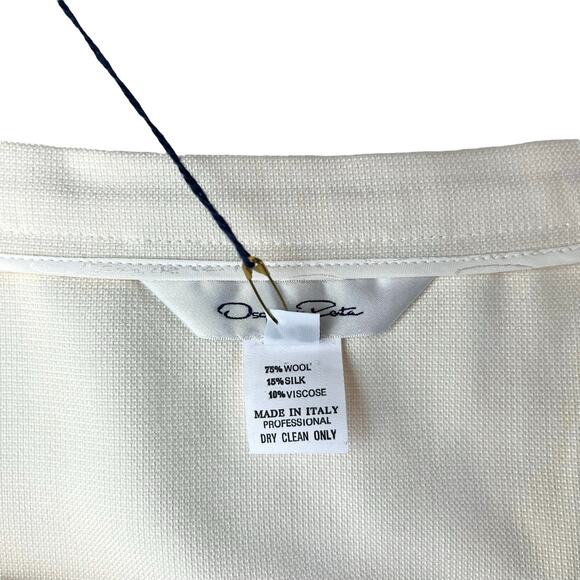 NWT Oscar de la Renta Ivory Wool Silk Pencil Skirt w/Wood Bead Trim Italy Sz 8 - Picture 7 of 9